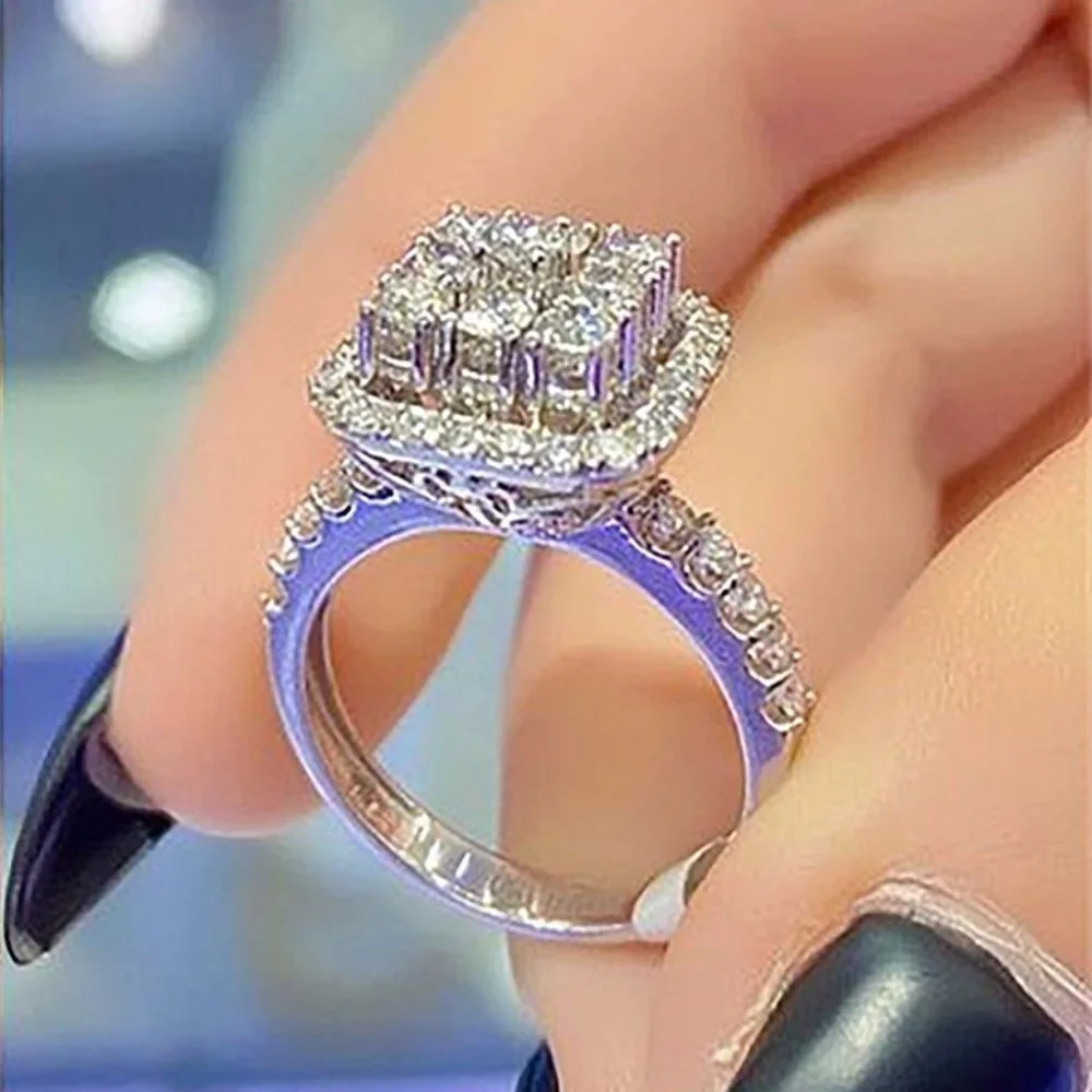 💥925 Silver Plated Luxury 5A Micro Pave Setting CZ Ring, MARR9395
